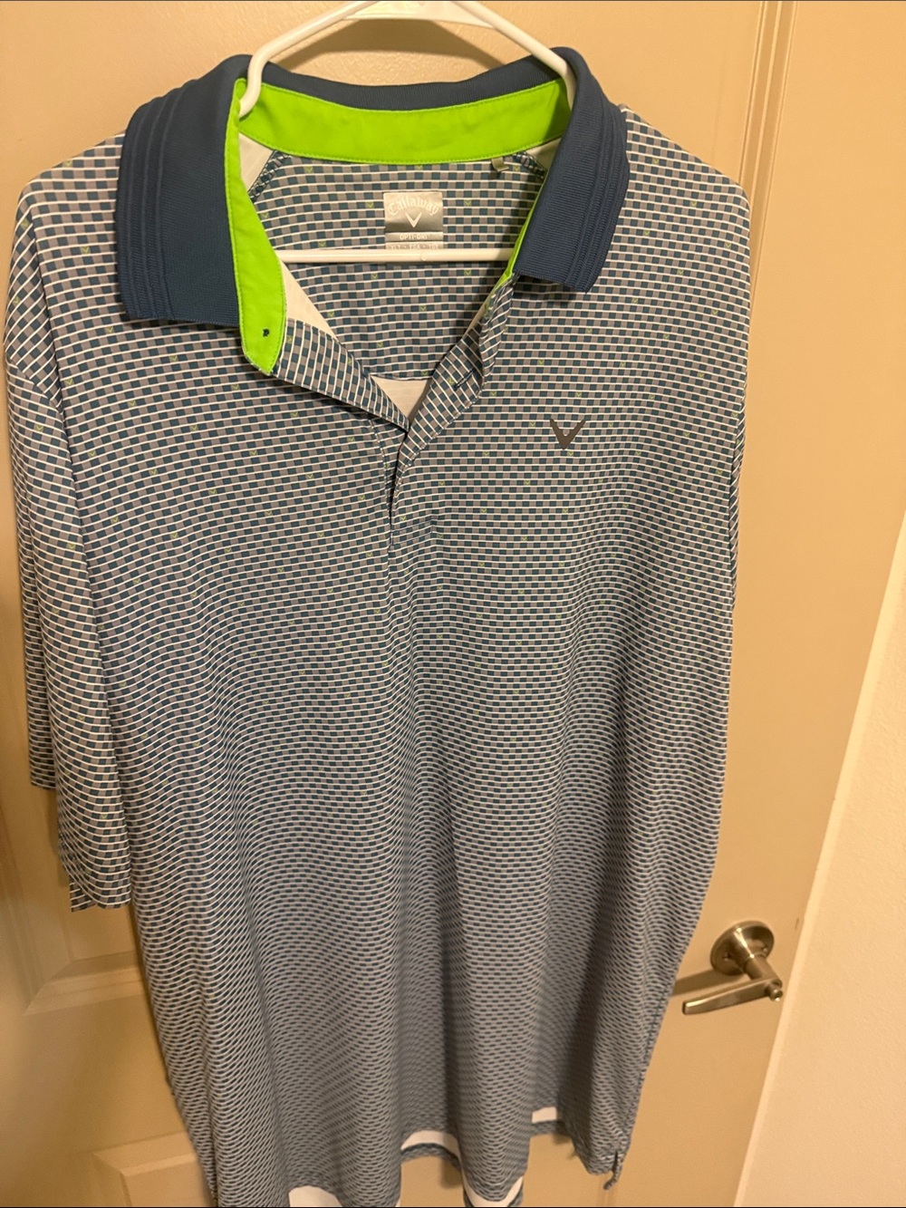 Callaway Men’s Blue Patterned Polo with Lime Inner Collar